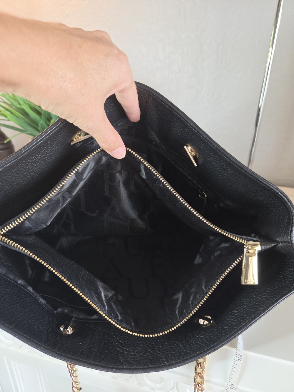 Furla Black Leather Chain-Handle Tote - Picture 15 of 16